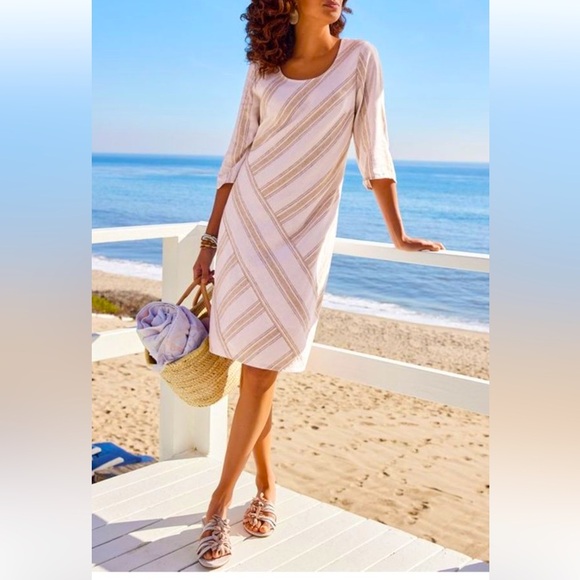 Dresses & Skirts - NWT SOFT SURROUNDINGS Equinox Striped Linen Dress, size M